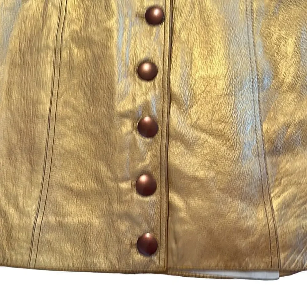 Free People Womens Goldie Metallic Leather Sweetheart Neckline Dress Size 2 Gold